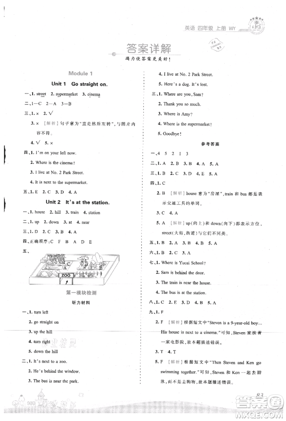 江西人民出版社2021王朝霞創(chuàng)維新課堂同步優(yōu)化訓(xùn)練四年級上冊英語外研版參考答案