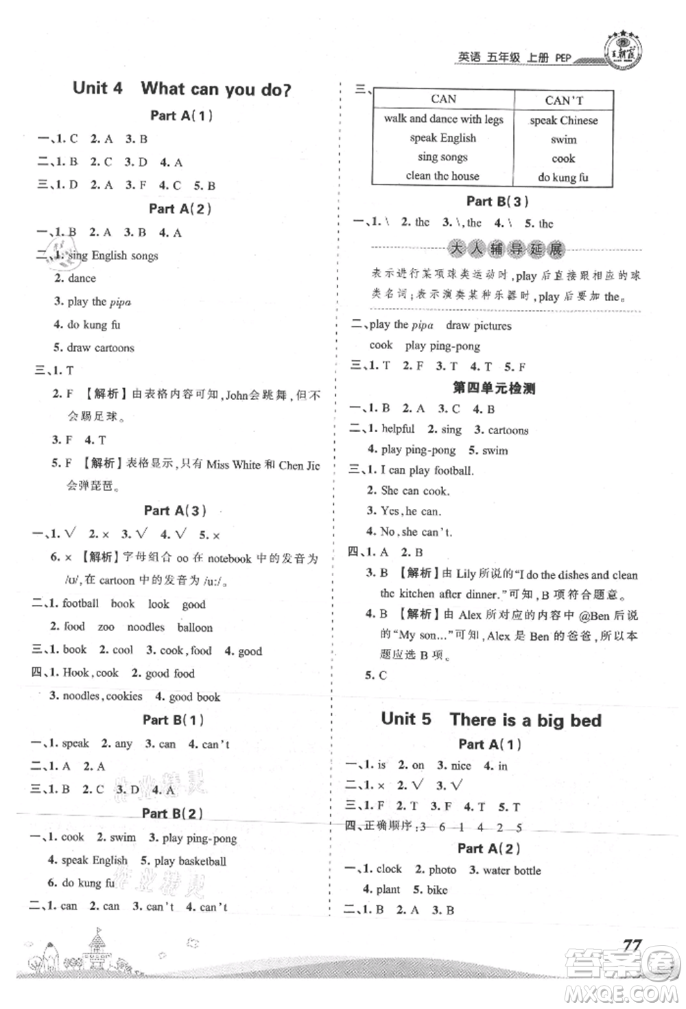江西人民出版社2021王朝霞創(chuàng)維新課堂同步優(yōu)化訓(xùn)練五年級上冊英語人教版參考答案
