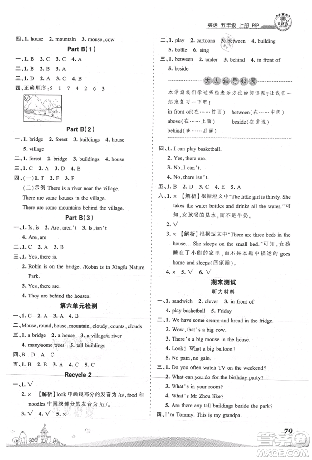 江西人民出版社2021王朝霞創(chuàng)維新課堂同步優(yōu)化訓(xùn)練五年級上冊英語人教版參考答案