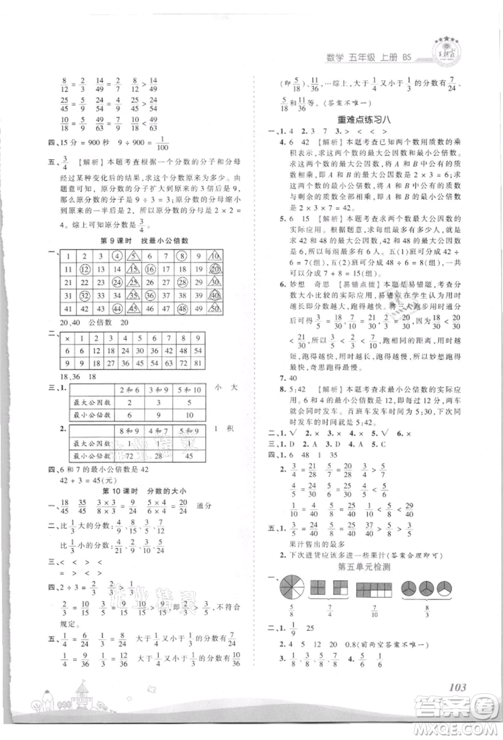 江西人民出版社2021王朝霞創(chuàng)維新課堂同步優(yōu)化訓練五年級上冊數(shù)學北師大版參考答案