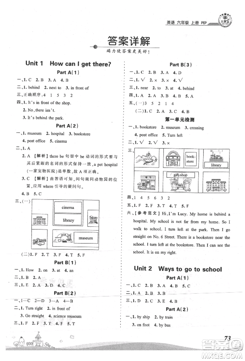 江西人民出版社2021王朝霞創(chuàng)維新課堂同步優(yōu)化訓練六年級上冊英語人教版參考答案