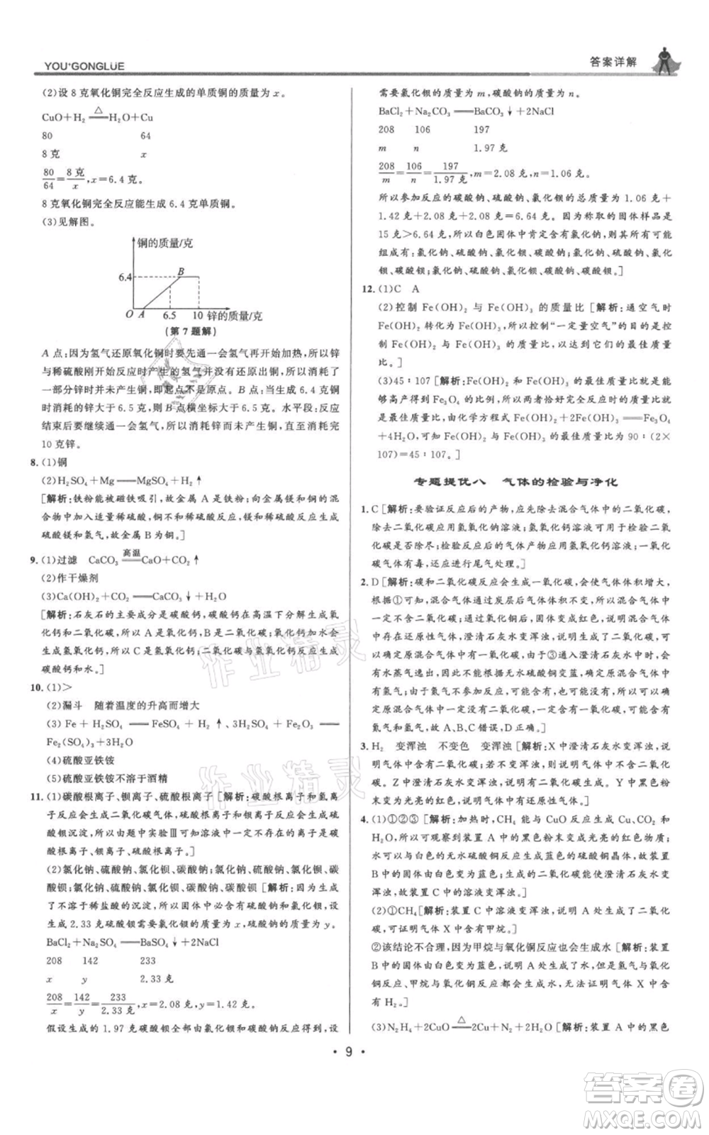 浙江人民出版社2021優(yōu)+攻略九年級(jí)科學(xué)浙教版參考答案