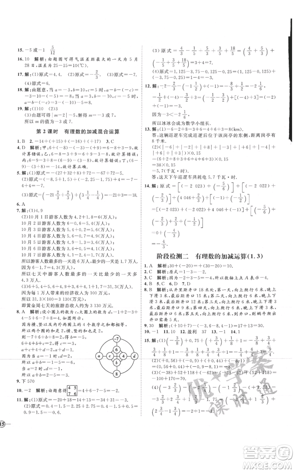 延邊教育出版社2021優(yōu)+學案課時通七年級上冊數(shù)學人教版臨沂專版參考答案