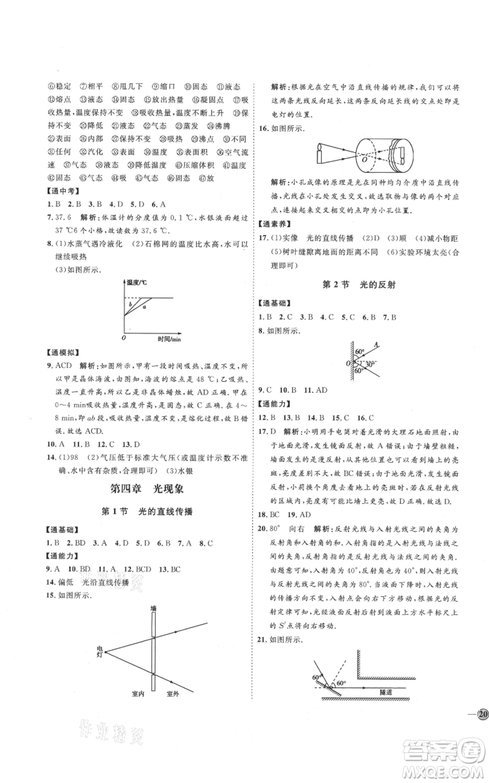 延邊教育出版社2021優(yōu)+學(xué)案課時(shí)通八年級(jí)上冊(cè)物理人教版濰坊專(zhuān)版參考答案