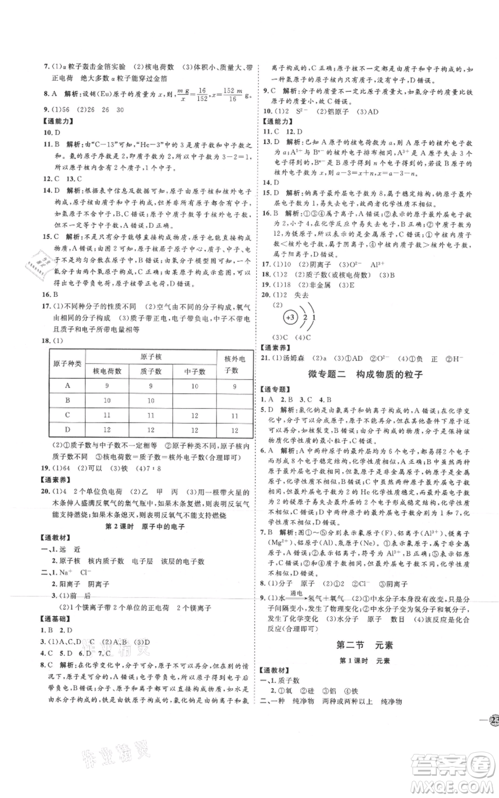 吉林教育出版社2021優(yōu)+學(xué)案課時(shí)通八年級(jí)化學(xué)魯教版參考答案
