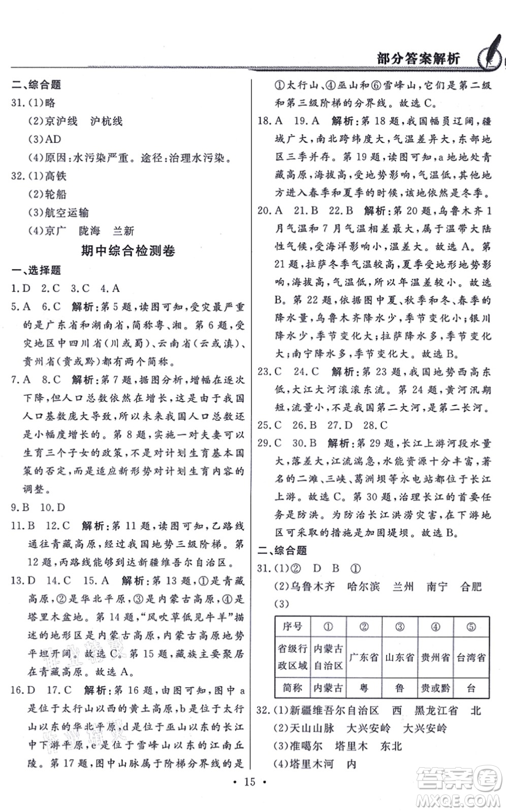 新世紀(jì)出版社2021同步導(dǎo)學(xué)與優(yōu)化訓(xùn)練八年級(jí)地理上冊粵教人民版答案