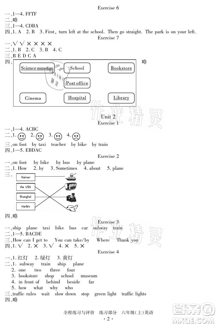 浙江人民出版社2021全程練習(xí)與評(píng)價(jià)六年級(jí)上冊(cè)英語(yǔ)人教版答案