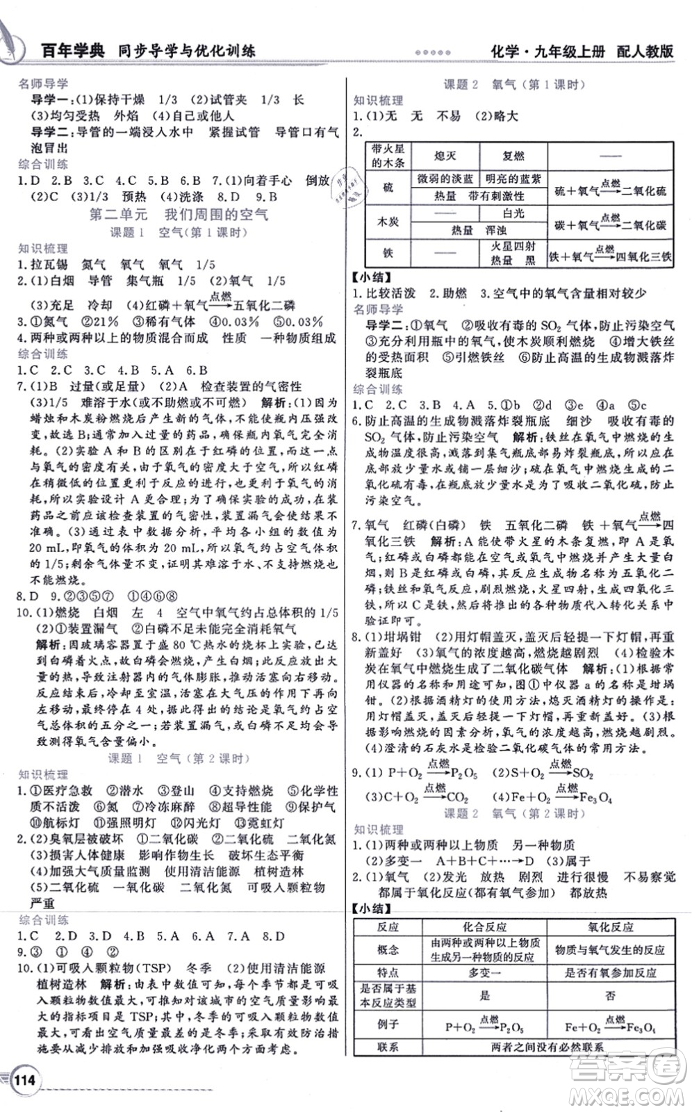新世紀(jì)出版社2021同步導(dǎo)學(xué)與優(yōu)化訓(xùn)練九年級(jí)化學(xué)上冊(cè)人教版答案