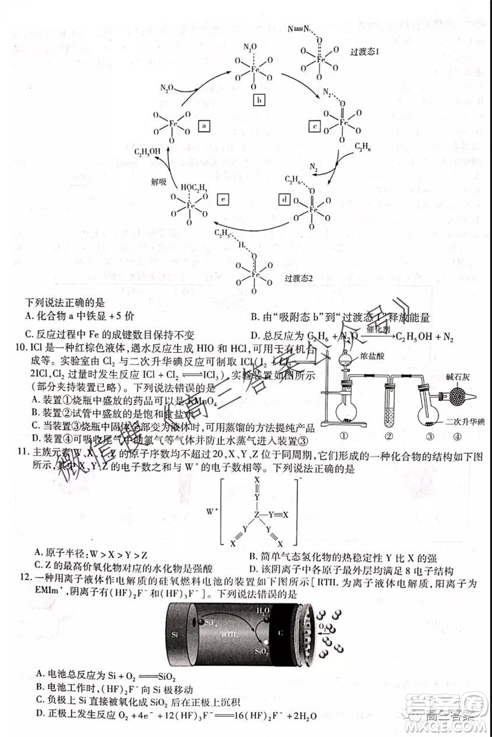 頂尖計(jì)劃2022屆高中畢業(yè)班第一次考試?yán)砜凭C合試題及答案