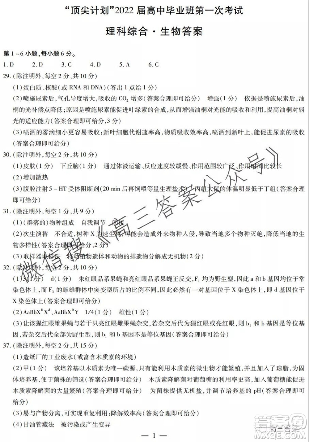 頂尖計(jì)劃2022屆高中畢業(yè)班第一次考試?yán)砜凭C合試題及答案