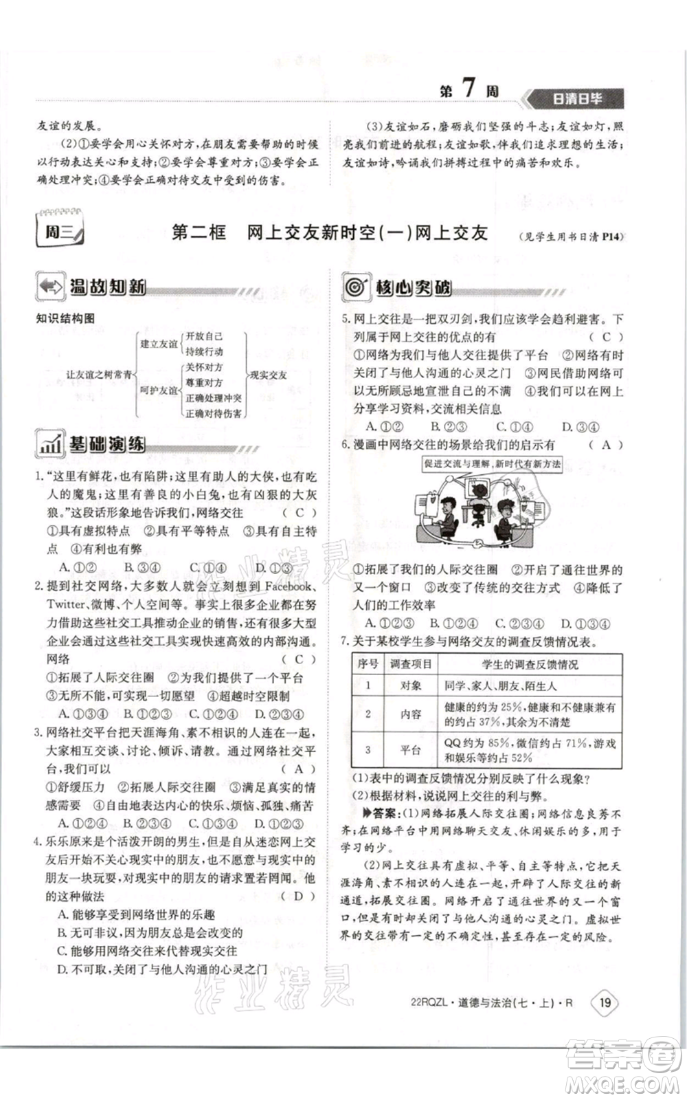 江西高校出版社2021日清周練七年級(jí)上冊(cè)道德與法治人教版參考答案