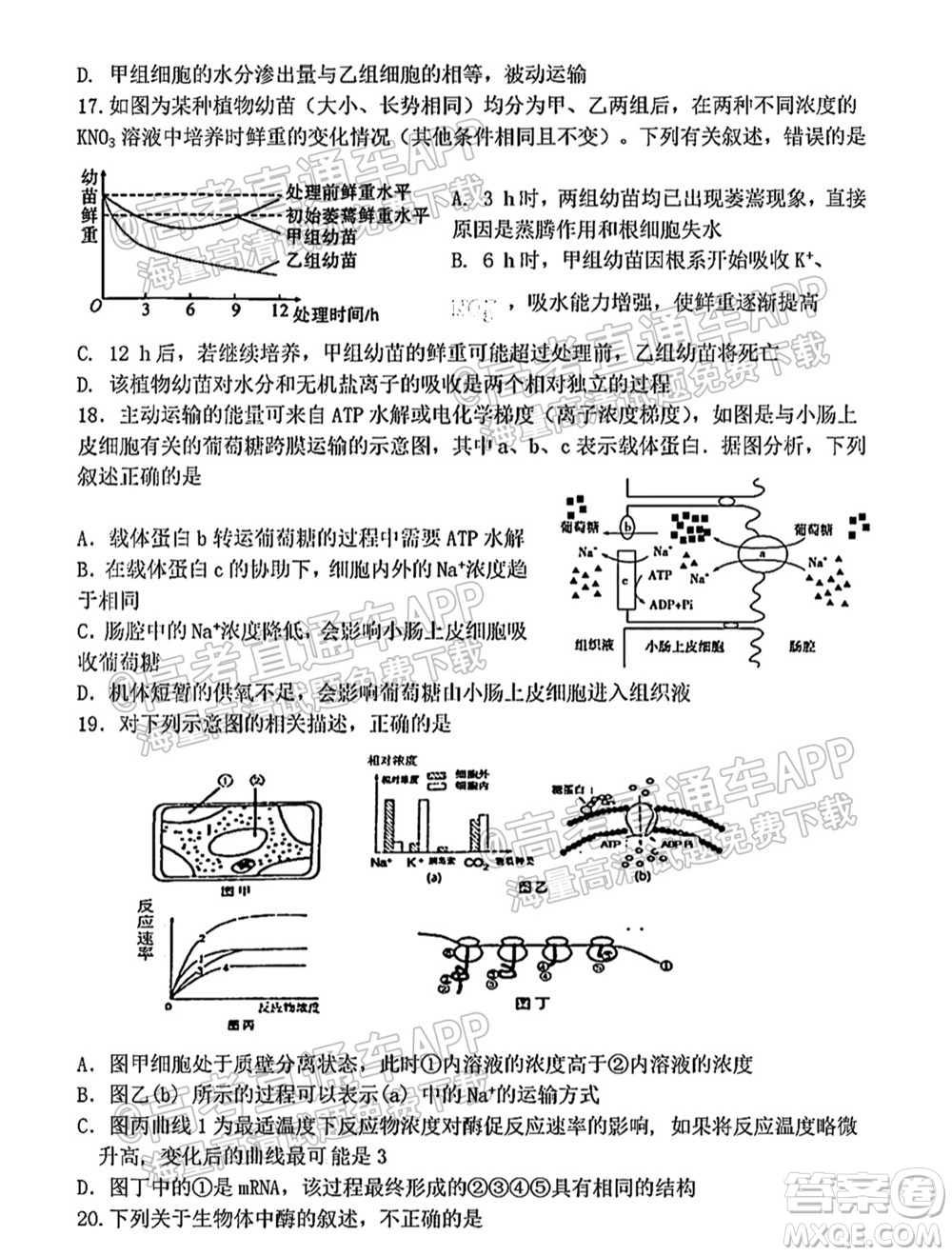 太原五中2021-2022學(xué)年度第一學(xué)期月考高三生物試題及答案