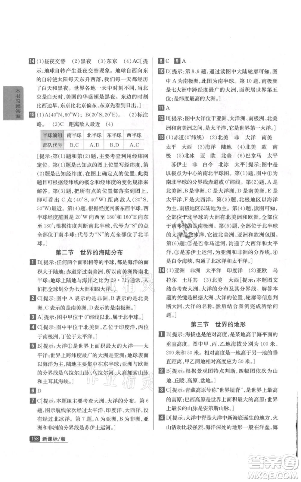 吉林人民出版社2021尖子生學(xué)案七年級(jí)上冊地理湘教版參考答案
