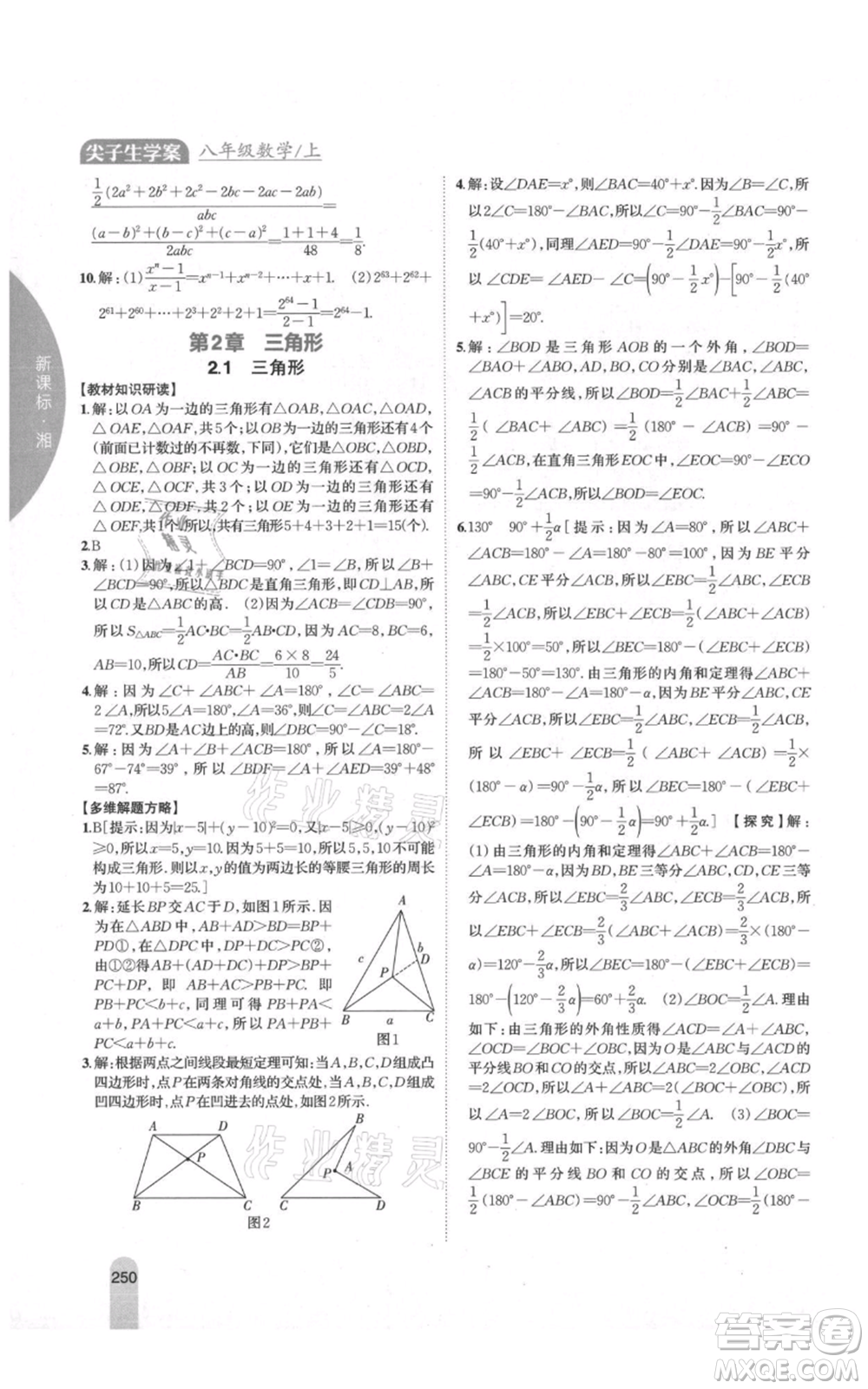 吉林人民出版社2021尖子生學(xué)案八年級上冊數(shù)學(xué)湘教版參考答案