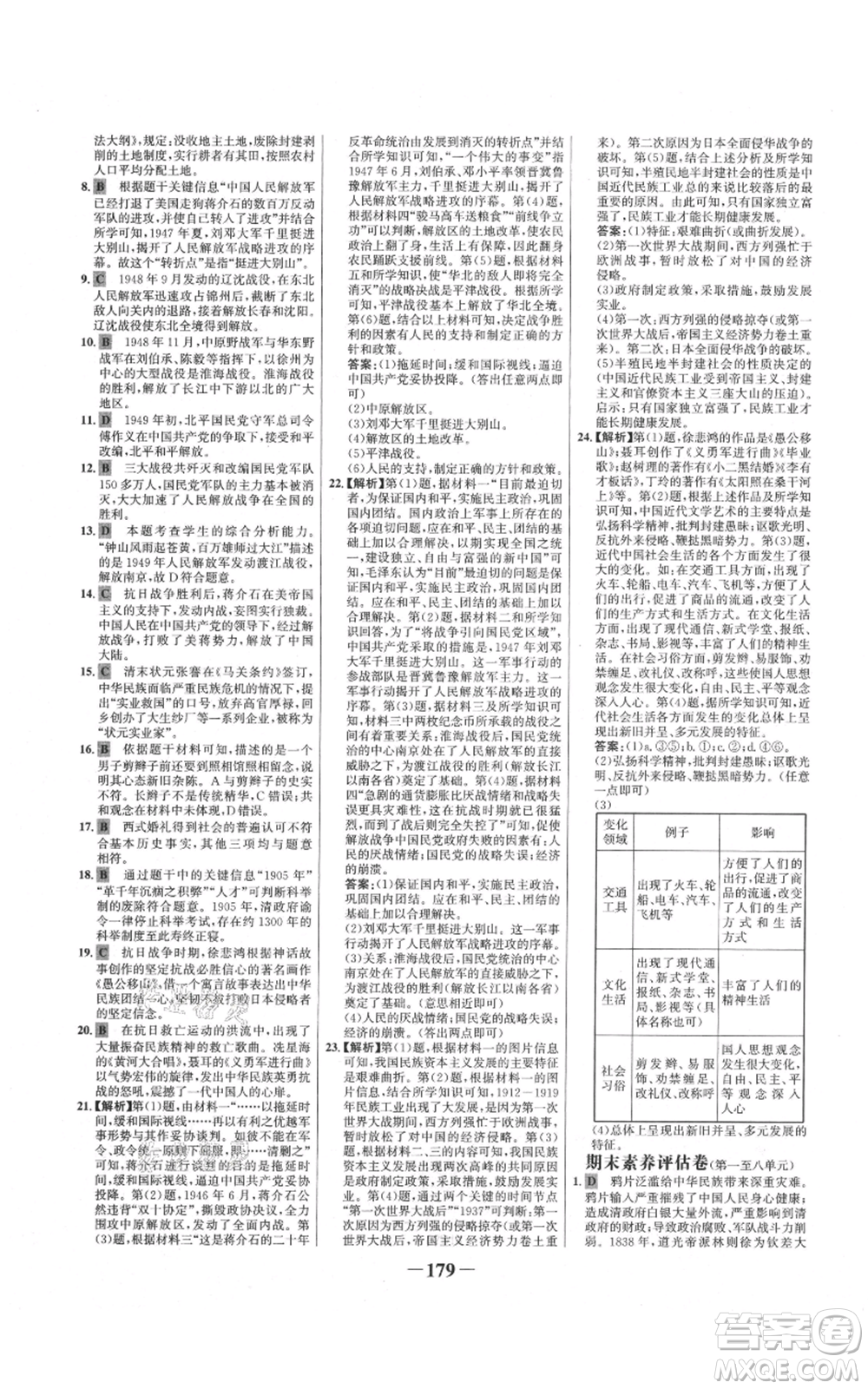 未來出版社2021世紀(jì)金榜金榜學(xué)案八年級(jí)上冊(cè)歷史部編版參考答案