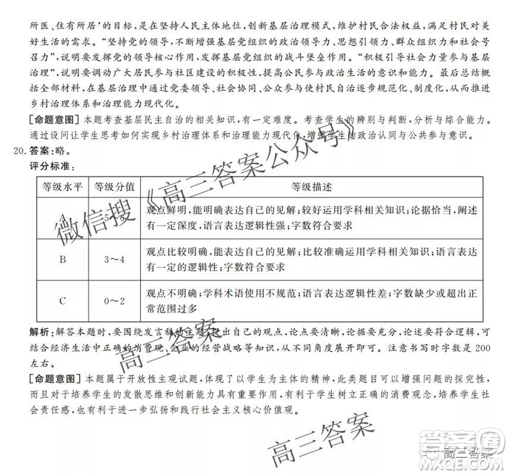 神州智達(dá)省級(jí)聯(lián)測2021-2022第二次考試高三思想政治答案