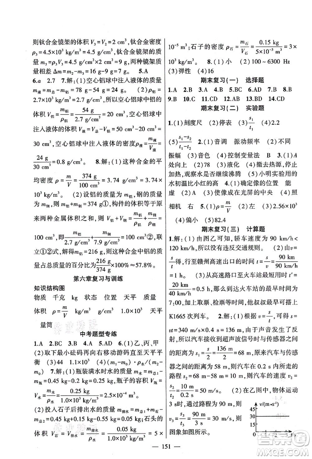 新疆青少年出版社2021原創(chuàng)新課堂八年級(jí)物理上冊(cè)人教版深圳專版答案
