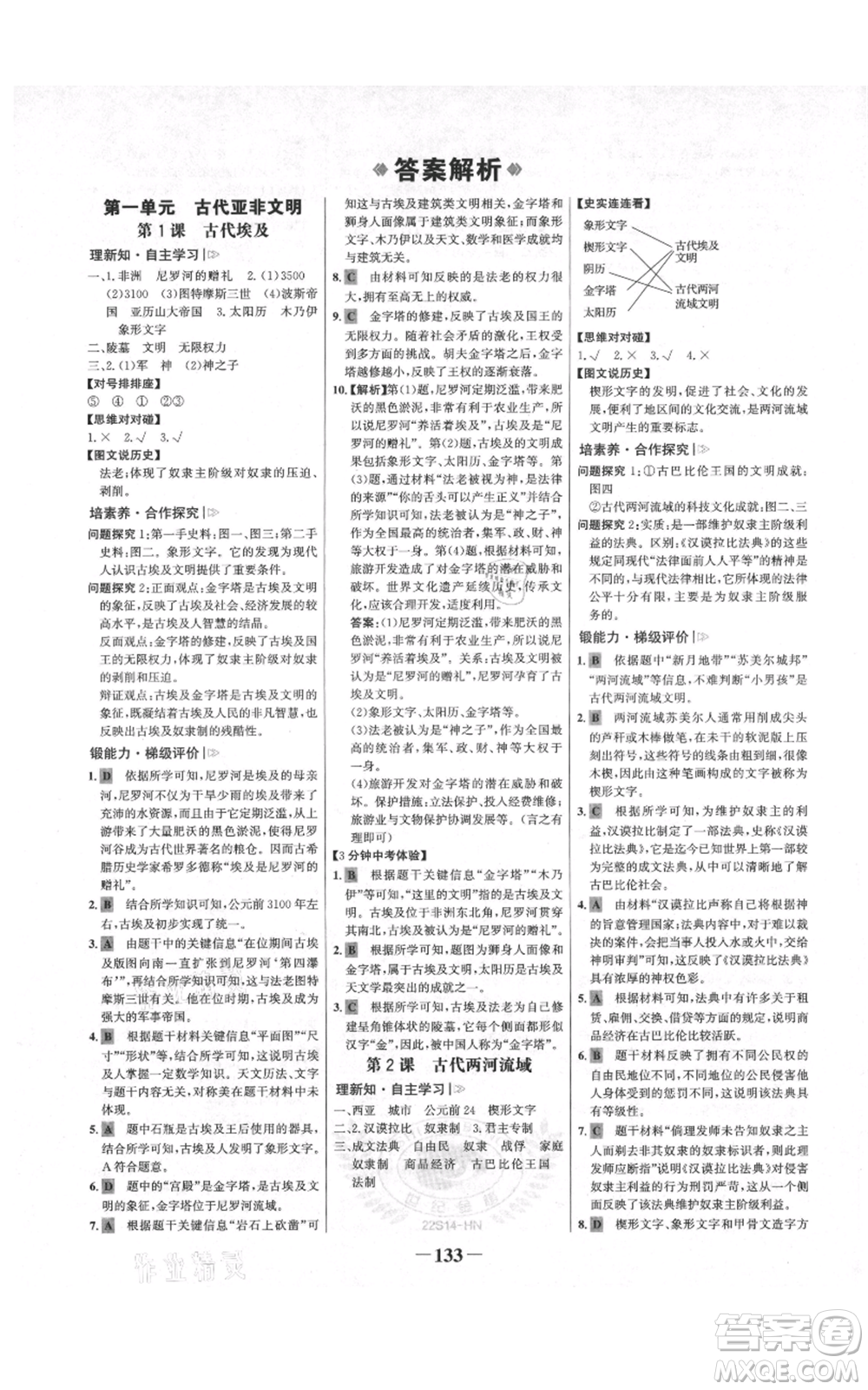 未來出版社2021世紀(jì)金榜金榜學(xué)案九年級上冊歷史部編版河南專版參考答案