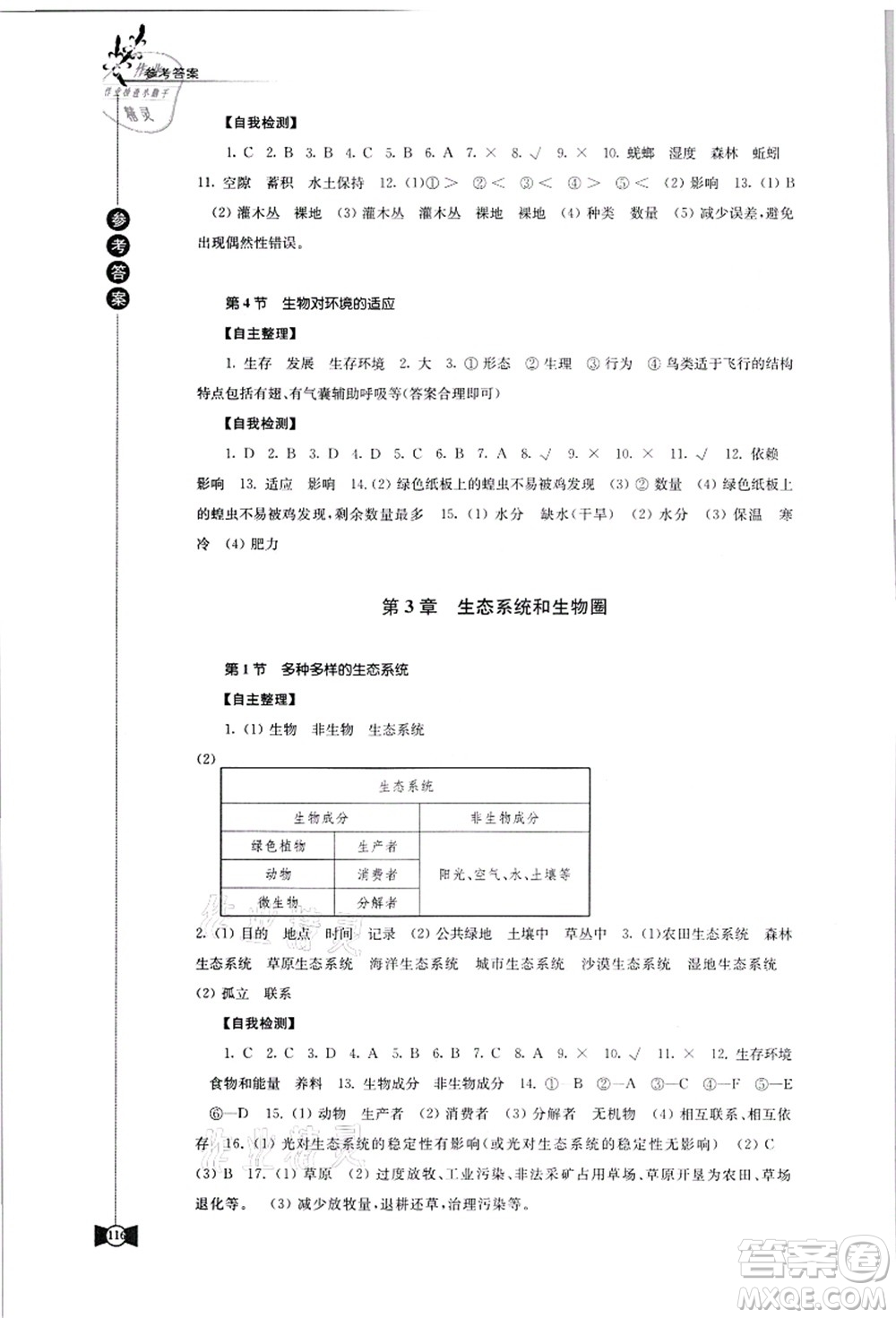 江蘇鳳凰教育出版社2021學(xué)習(xí)與評價七年級生物上冊蘇科版答案