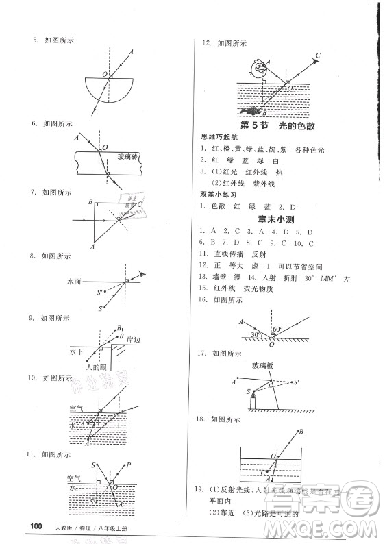 陽(yáng)光出版社2021全品基礎(chǔ)小練習(xí)物理八年級(jí)上冊(cè)人教版答案