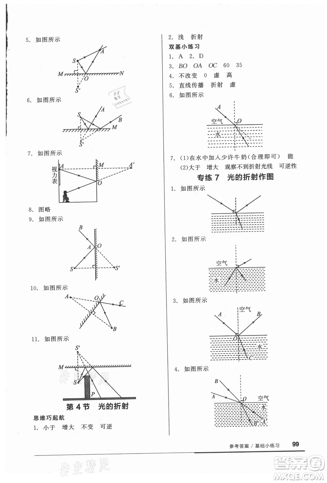 陽(yáng)光出版社2021全品基礎(chǔ)小練習(xí)物理八年級(jí)上冊(cè)人教版答案