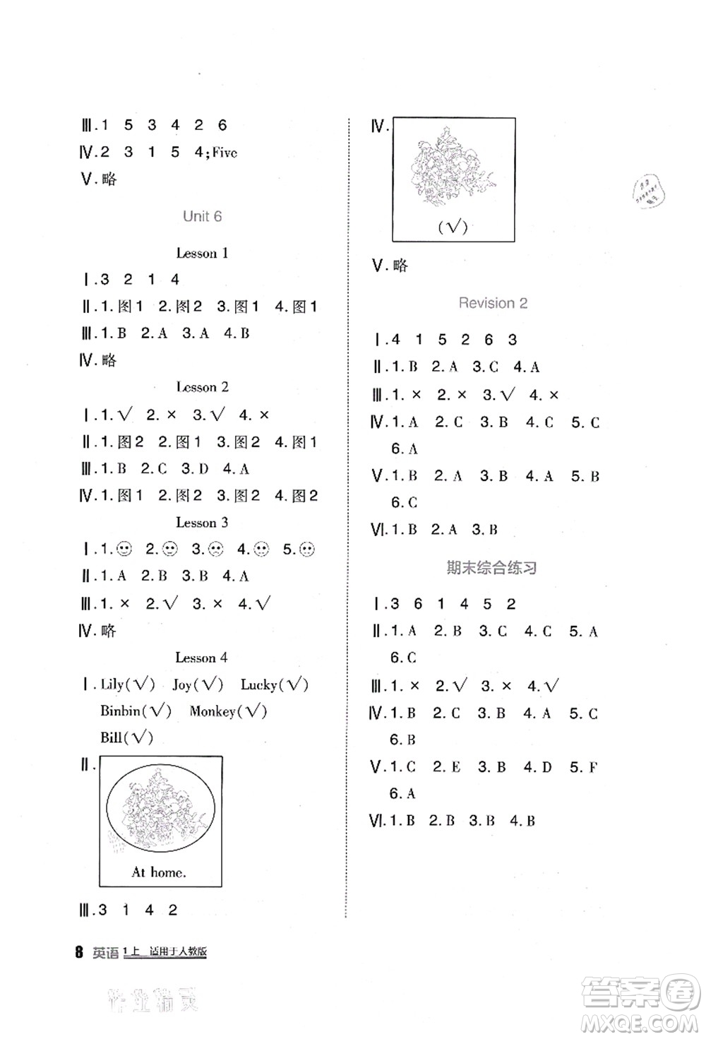 四川教育出版社2021新課標(biāo)小學(xué)生學(xué)習(xí)實(shí)踐園地一年級(jí)英語上冊(cè)人教版答案