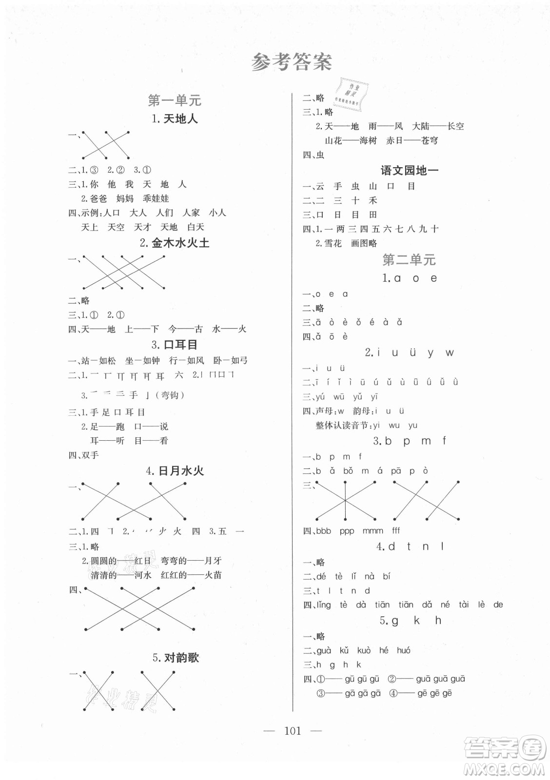 北方婦女兒童出版社2021狀元陪練課時(shí)優(yōu)化設(shè)計(jì)語(yǔ)文一年級(jí)上冊(cè)人教版答案