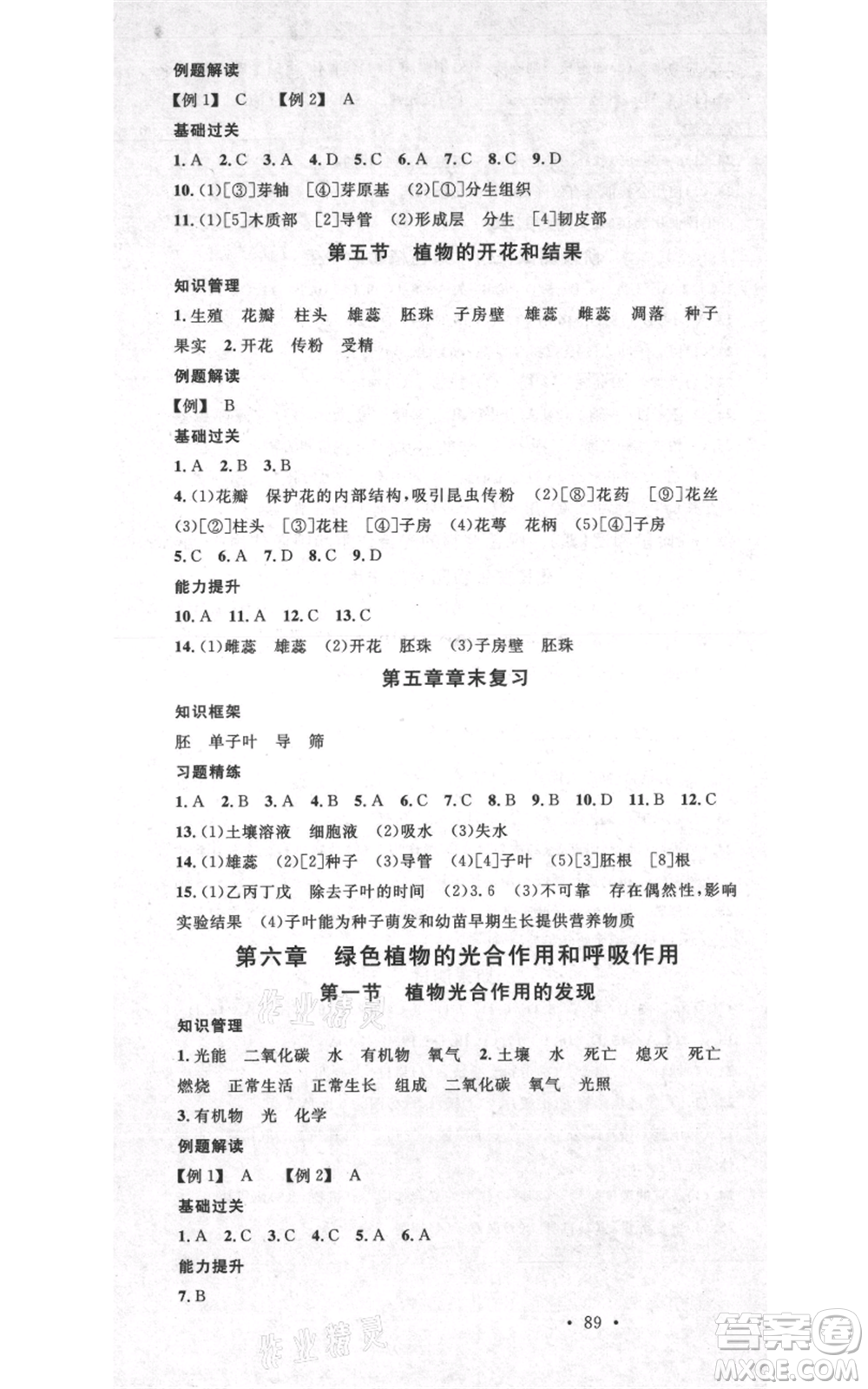 中國地圖出版社2021名校課堂期末復(fù)習(xí)七年級(jí)上冊(cè)生物蘇教版參考答案