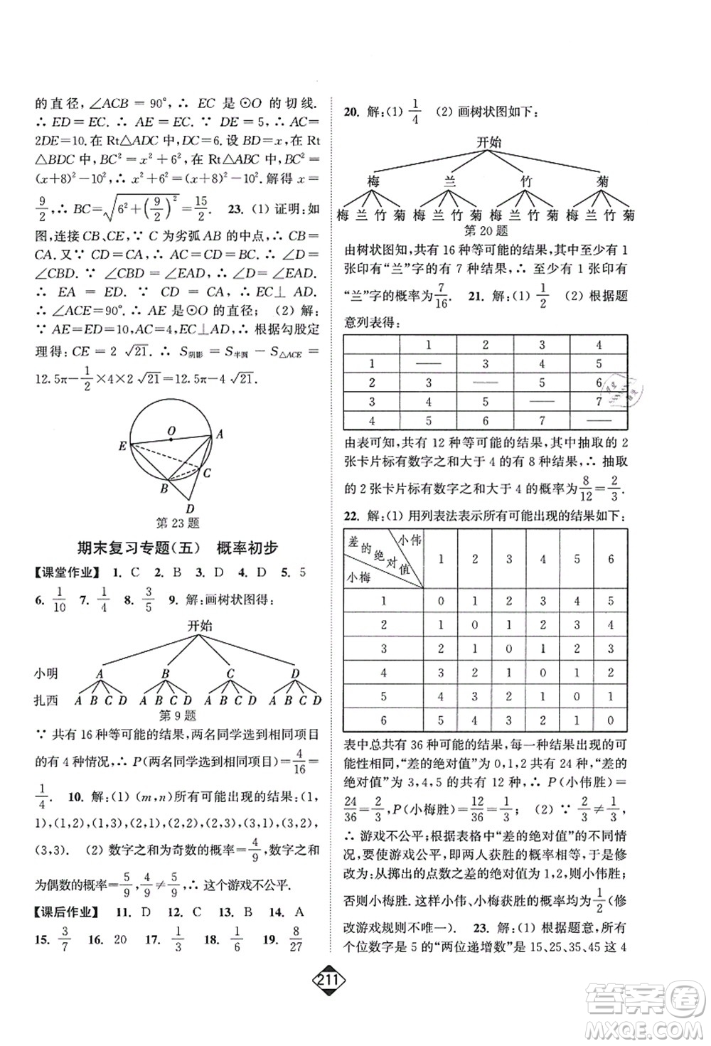 延邊大學(xué)出版社2021輕松作業(yè)本九年級(jí)數(shù)學(xué)上冊(cè)新課標(biāo)人教版答案