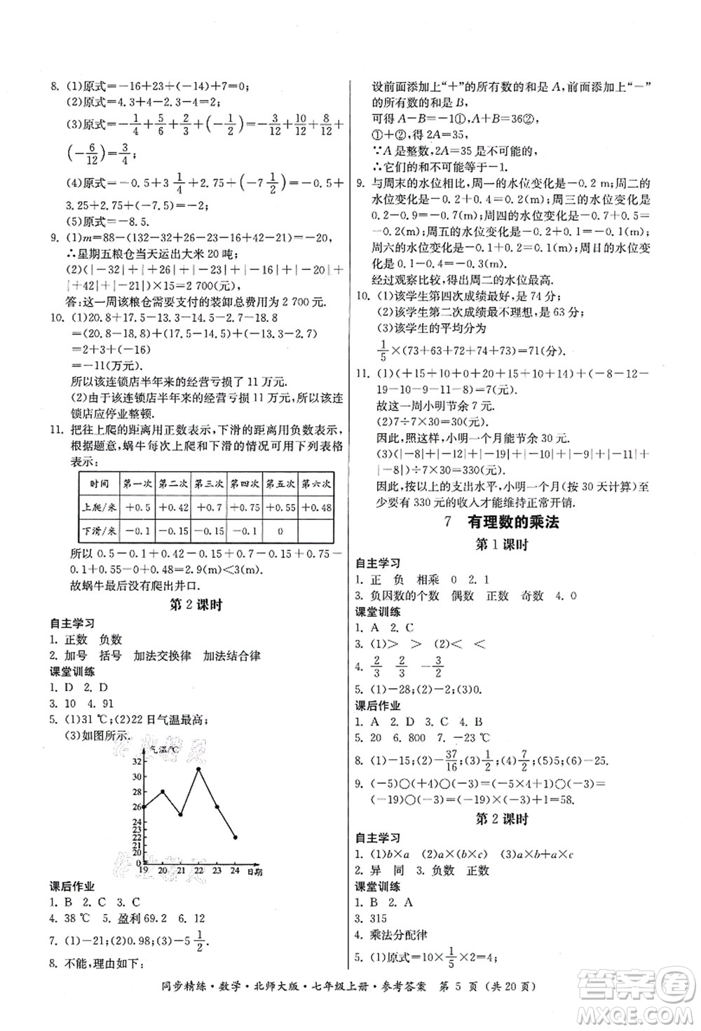 廣東人民出版社2021同步精練七年級數(shù)學(xué)上冊北師大版答案