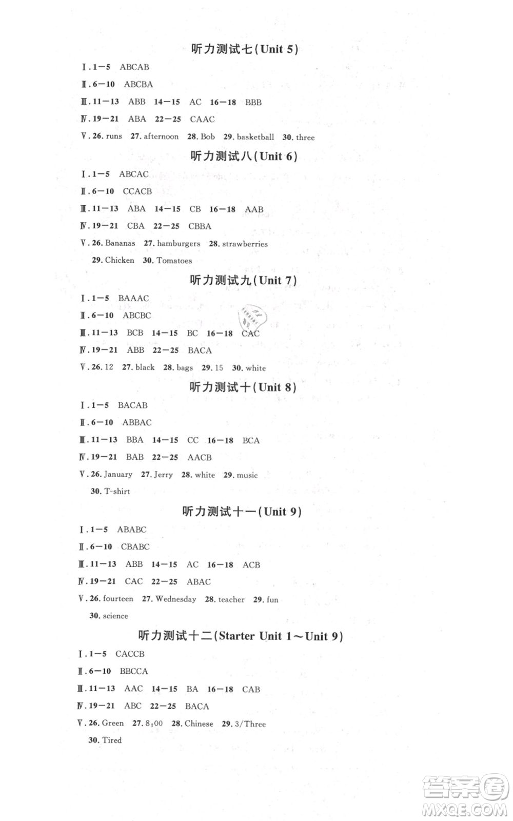 安徽師范大學(xué)出版社2021名校課堂七年級上冊英語人教版背記本河北專版參考答案