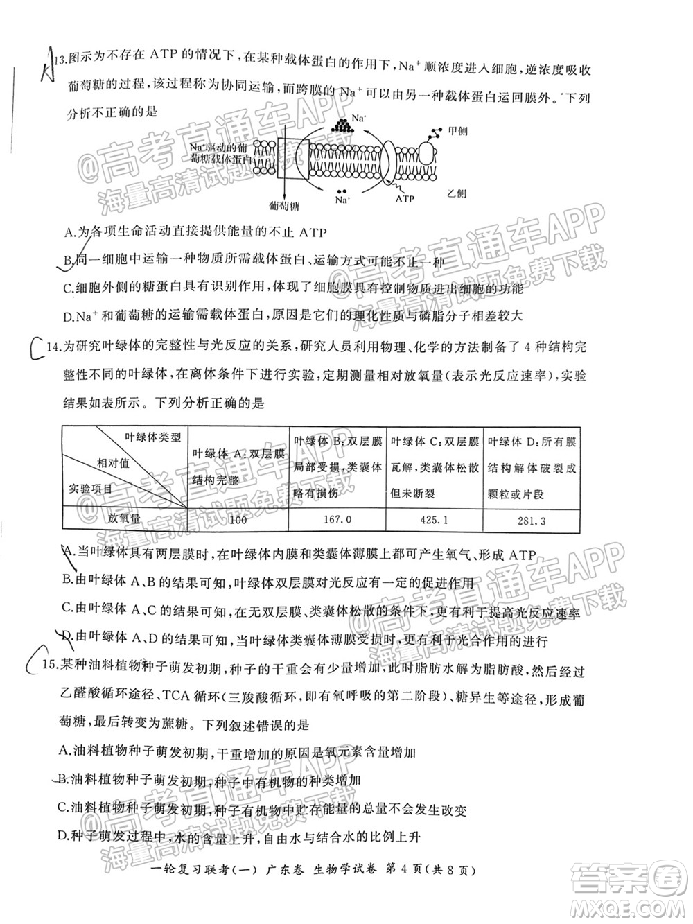 廣東百校聯(lián)考2022屆高三一輪復(fù)習(xí)聯(lián)考一廣東卷生物試卷及答案