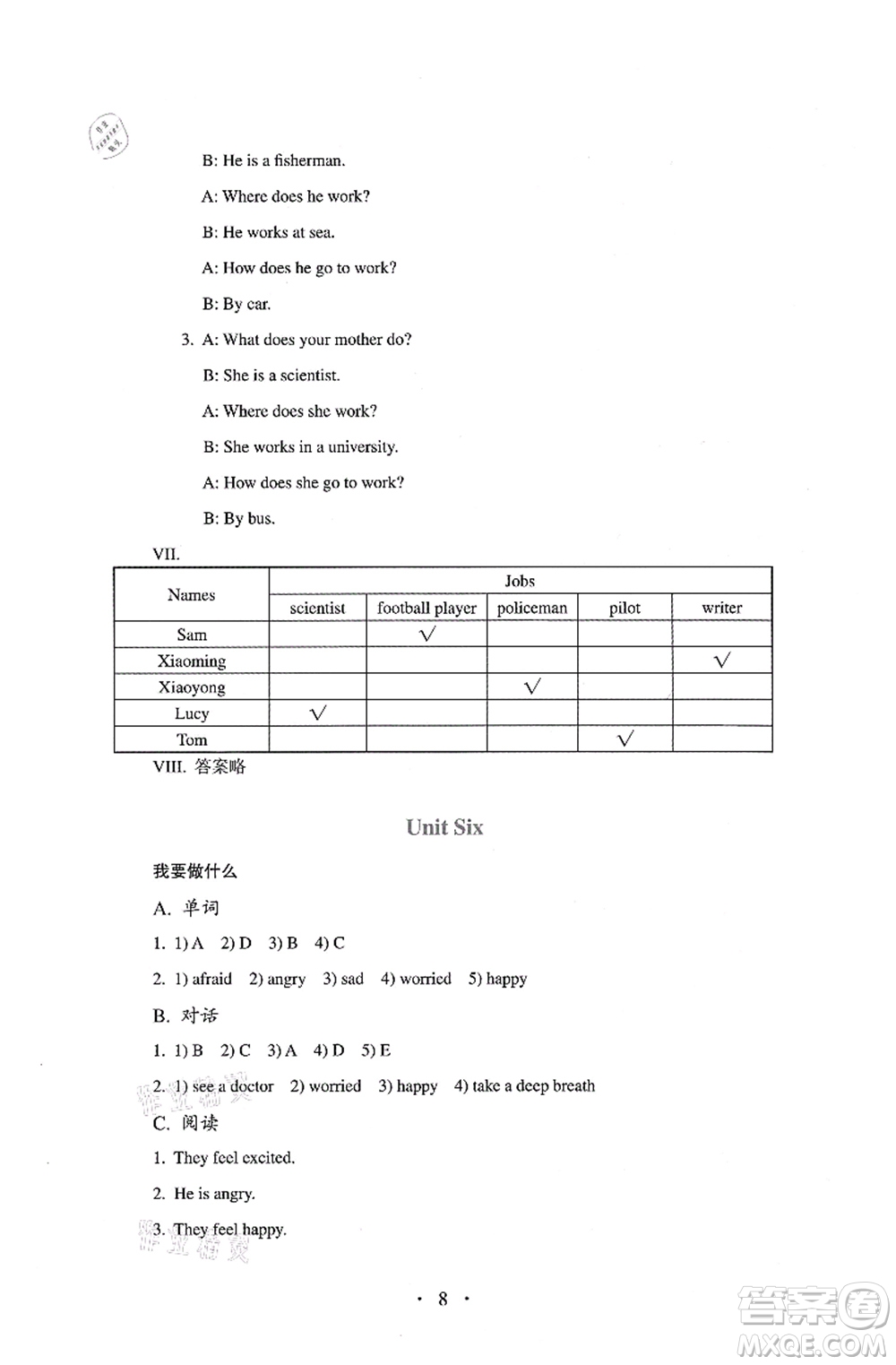 人民教育出版社2021同步解析與測評六年級英語上冊PEP版答案