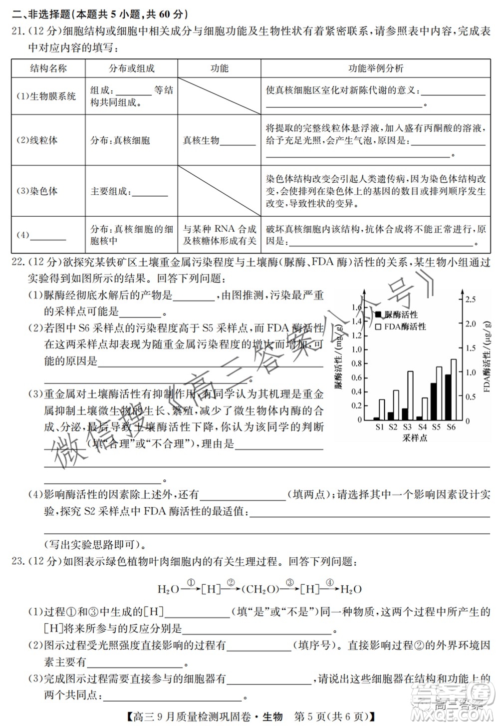 九師聯(lián)盟2021-2022學(xué)年高三9月質(zhì)量檢測鞏固卷生物試題及答案