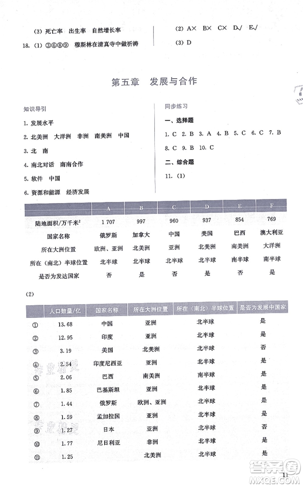 人民教育出版社2021同步解析與測評七年級地理上冊人教版答案