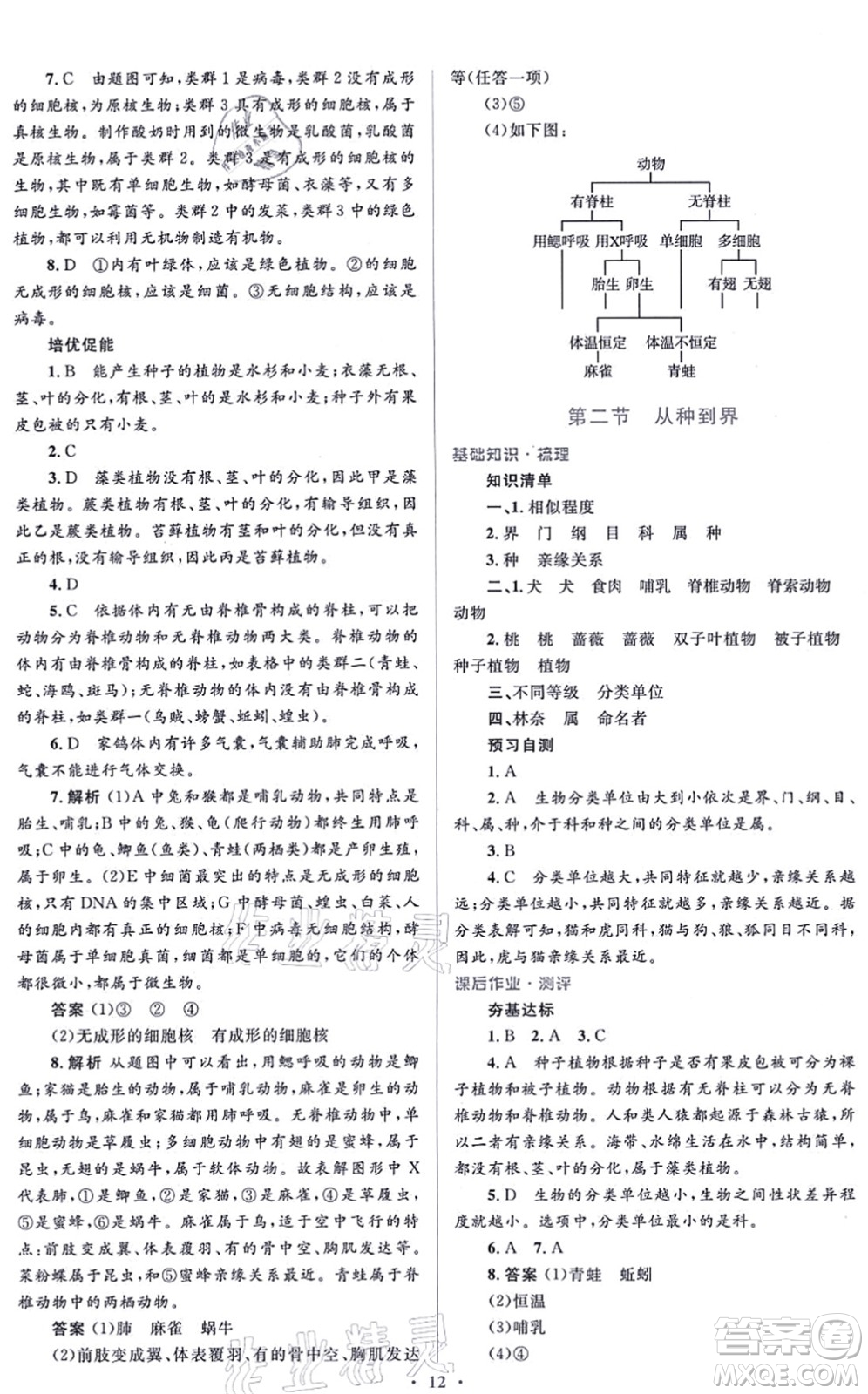 人民教育出版社2021同步解析與測評學(xué)考練八年級生物上冊人教版答案