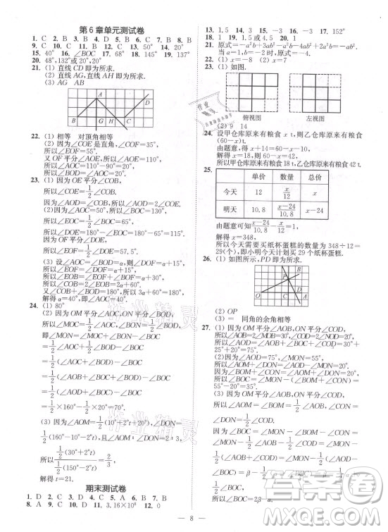 江蘇鳳凰美術(shù)出版社2021南通小題課時(shí)提優(yōu)作業(yè)本七年級(jí)數(shù)學(xué)上冊(cè)江蘇版答案