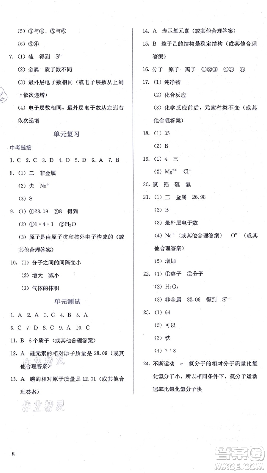 人民教育出版社2021同步解析與測(cè)評(píng)九年級(jí)化學(xué)上冊(cè)人教版答案