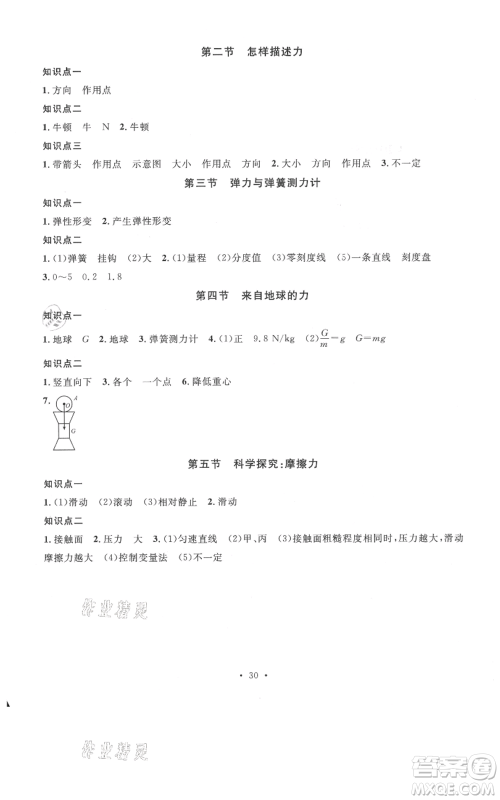 廣東經(jīng)濟(jì)出版社2021名校課堂知識梳理八年級上冊物理滬科版福建專版參考答案