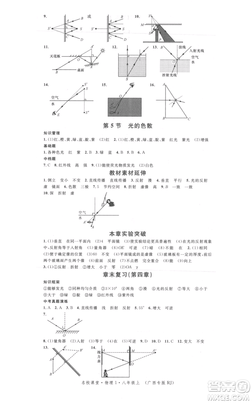 廣東經(jīng)濟出版社2021名校課堂八年級上冊物理人教版廣西專版參考答案