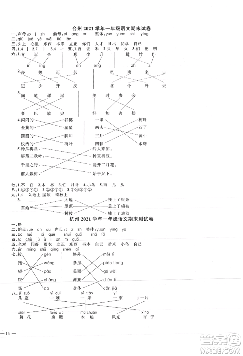 浙江工商大學(xué)出版社2021名師面對(duì)面先學(xué)后練一年級(jí)上冊(cè)語(yǔ)文人教版參考答案