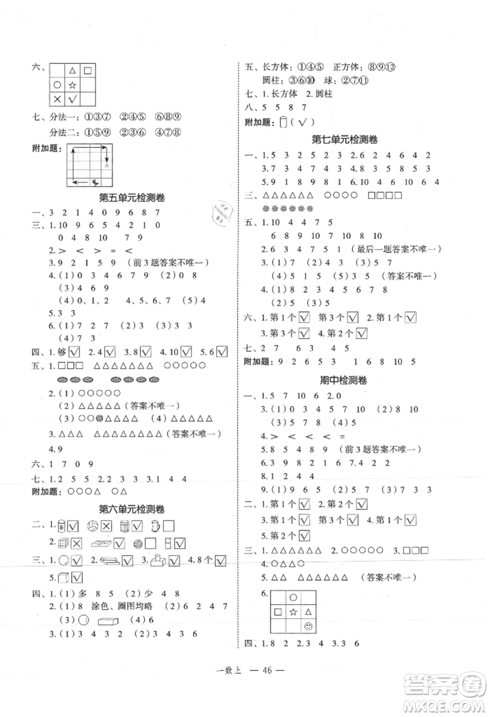 浙江工商大學(xué)出版社2021名師面對(duì)面先學(xué)后練一年級(jí)上冊(cè)數(shù)學(xué)蘇教版參考答案