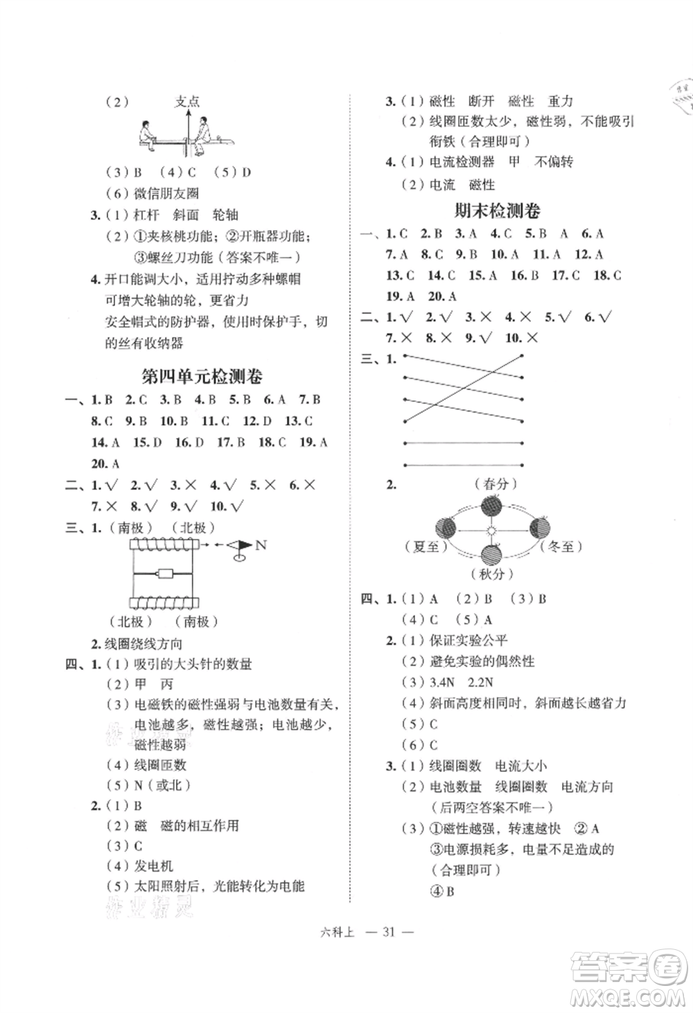 浙江工商大學(xué)出版社2021名師面對面先學(xué)后練六年級上冊科學(xué)人教版參考答案