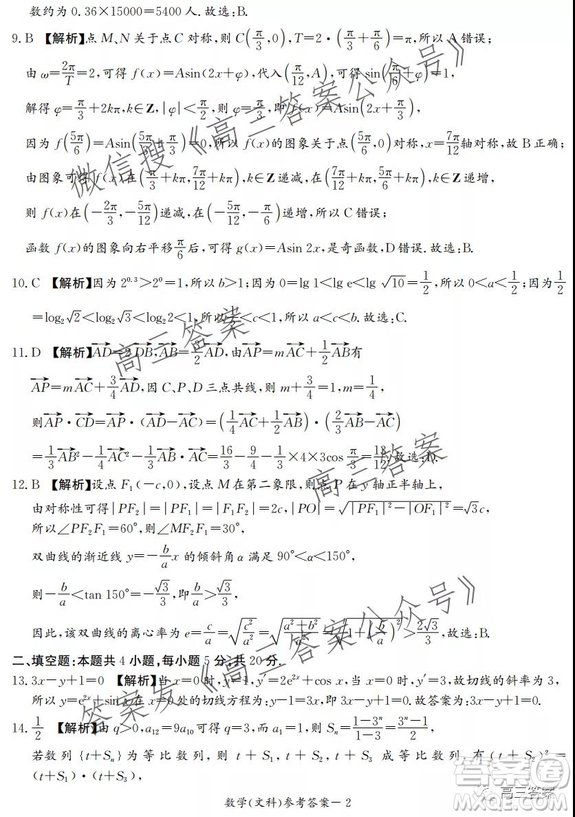 2022屆炎德英才大聯(lián)考高三月考試卷二全國(guó)卷文科數(shù)學(xué)試題及答案