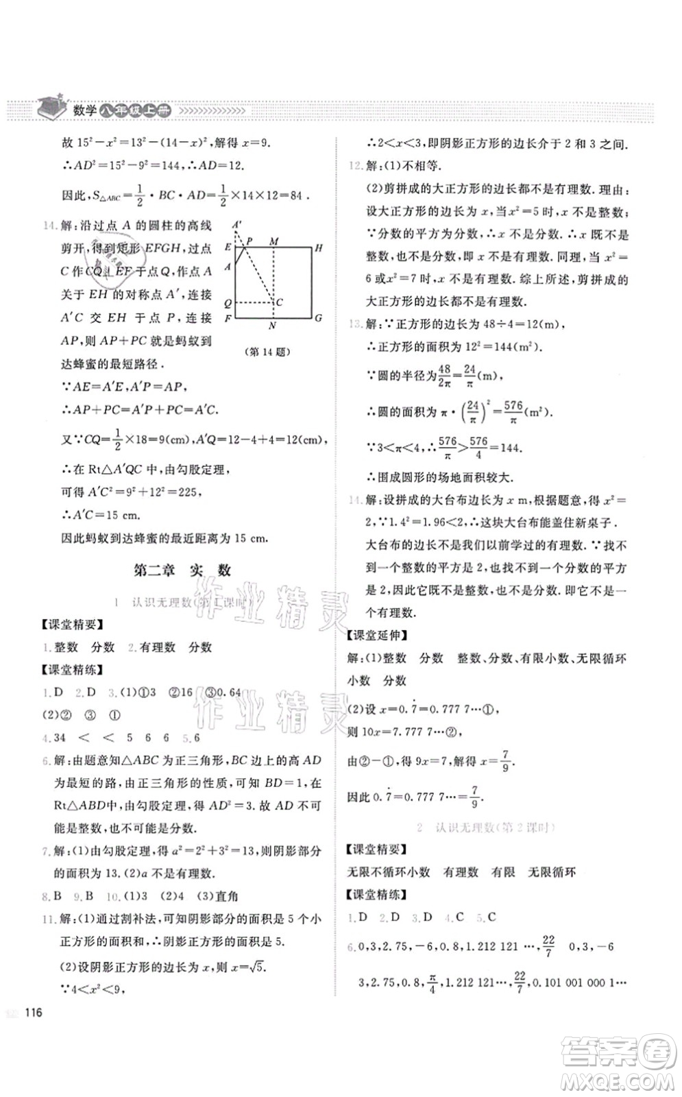 北京師范大學(xué)出版社2021課堂精練八年級數(shù)學(xué)上冊北師大版四川專版答案