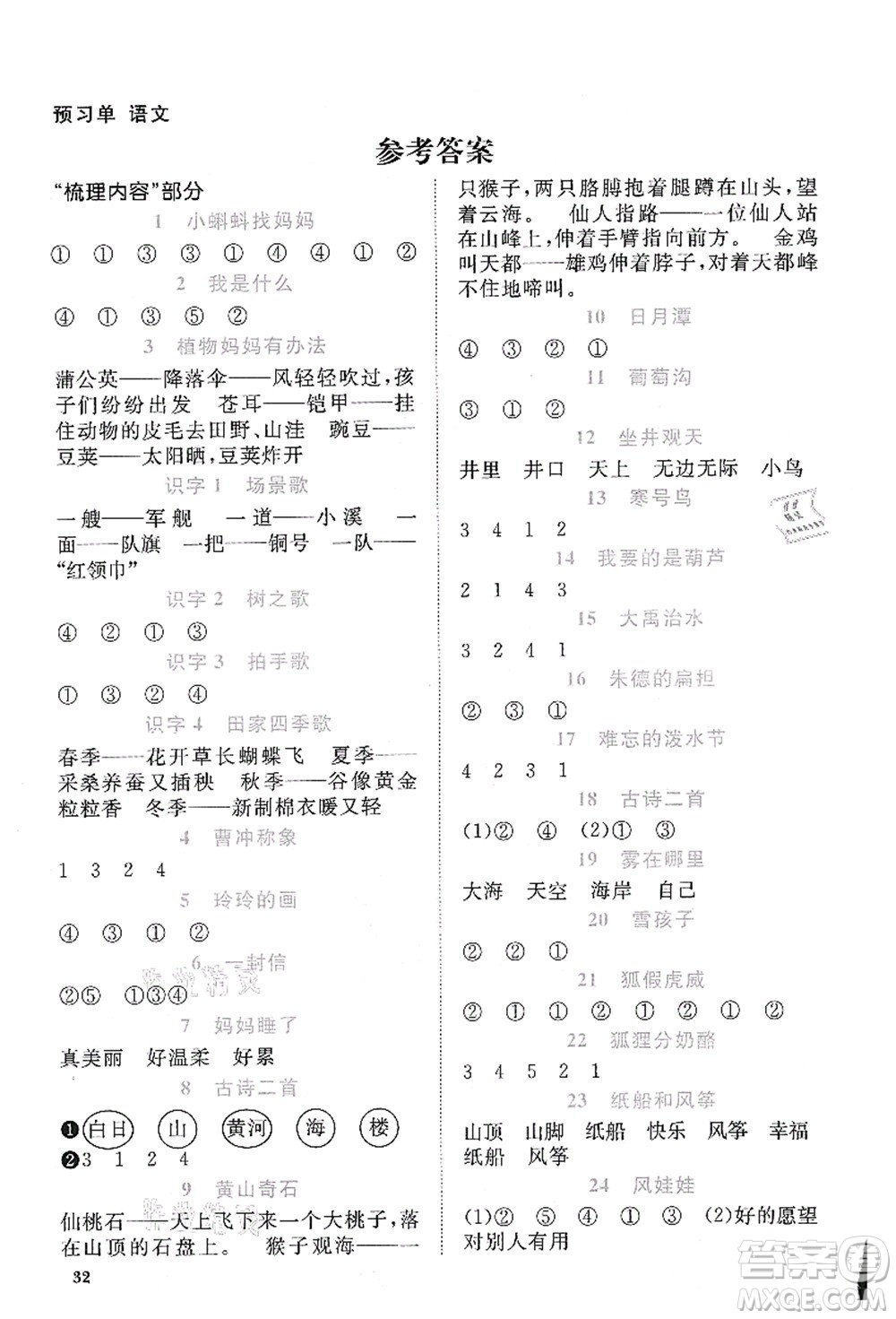 江西教育出版社2021陽(yáng)光同學(xué)課時(shí)優(yōu)化作業(yè)二年級(jí)語(yǔ)文上冊(cè)RJ人教版四川專(zhuān)版答案