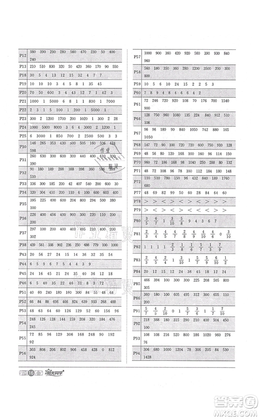 江西教育出版社2021陽光同學(xué)課時(shí)優(yōu)化作業(yè)三年級數(shù)學(xué)上冊RJ人教版答案