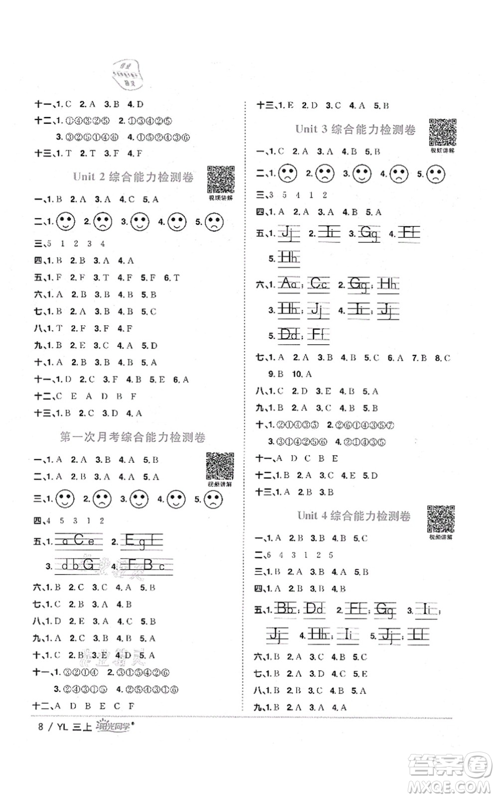 江西教育出版社2021陽光同學課時優(yōu)化作業(yè)三年級英語上冊YL譯林版淮宿連專版答案