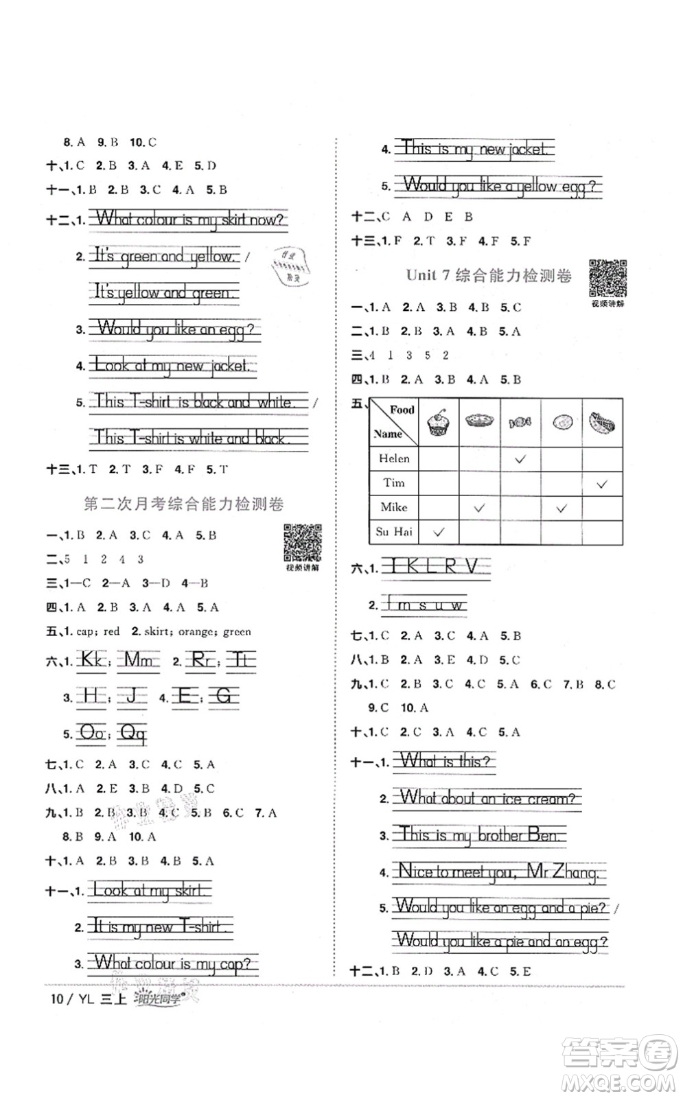 江西教育出版社2021陽光同學課時優(yōu)化作業(yè)三年級英語上冊YL譯林版淮宿連專版答案