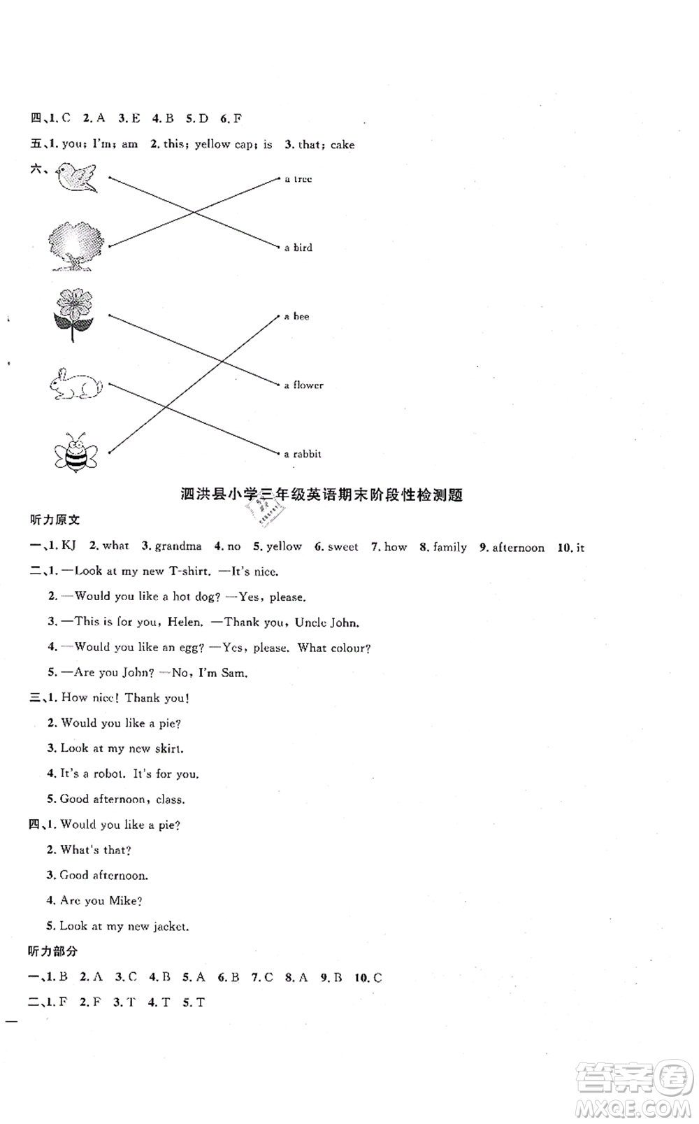 江西教育出版社2021陽光同學課時優(yōu)化作業(yè)三年級英語上冊YL譯林版淮宿連專版答案